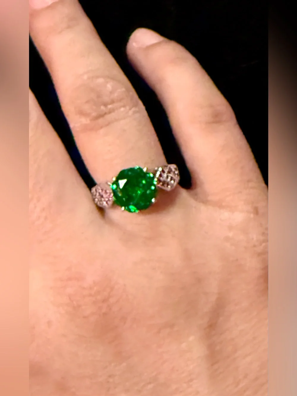 Green Crystal Floral Ring with Pink Accent Stones